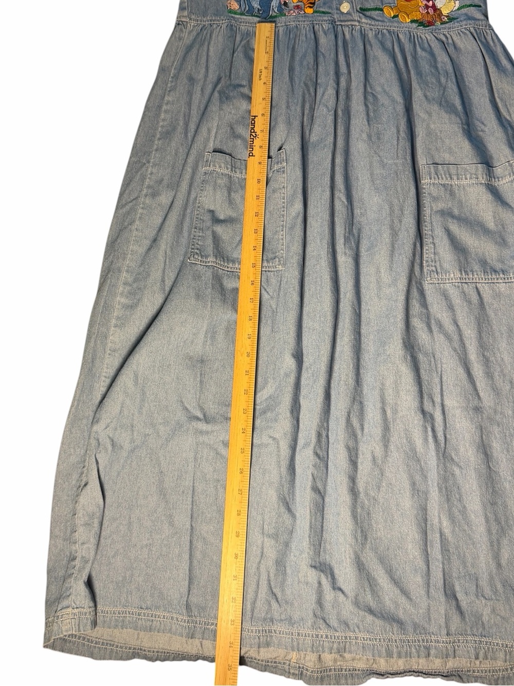Disney | 90s Vintage Winnie the Pooh Embroidered Denim Maxi Dress Pockets Kid - Picture 3 of 11